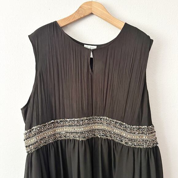 Ulla Popken Semi-Formal Sleeveless Black Chiffon Beaded Midi Dress Plus Size 5X - Picture 2 of 13